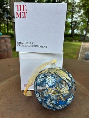The Met Dragonfly Cloisonné Ornament - Blue & Gold Glass Ball
